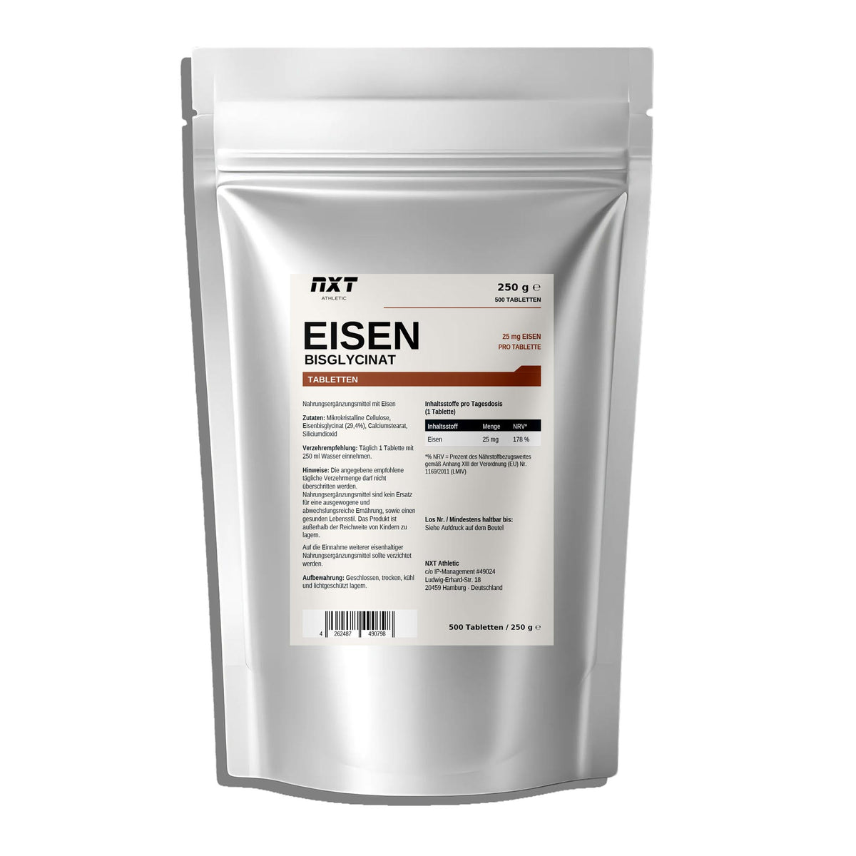 NXT Athletic Eisenbisglycinat Tabletten – Frontansicht