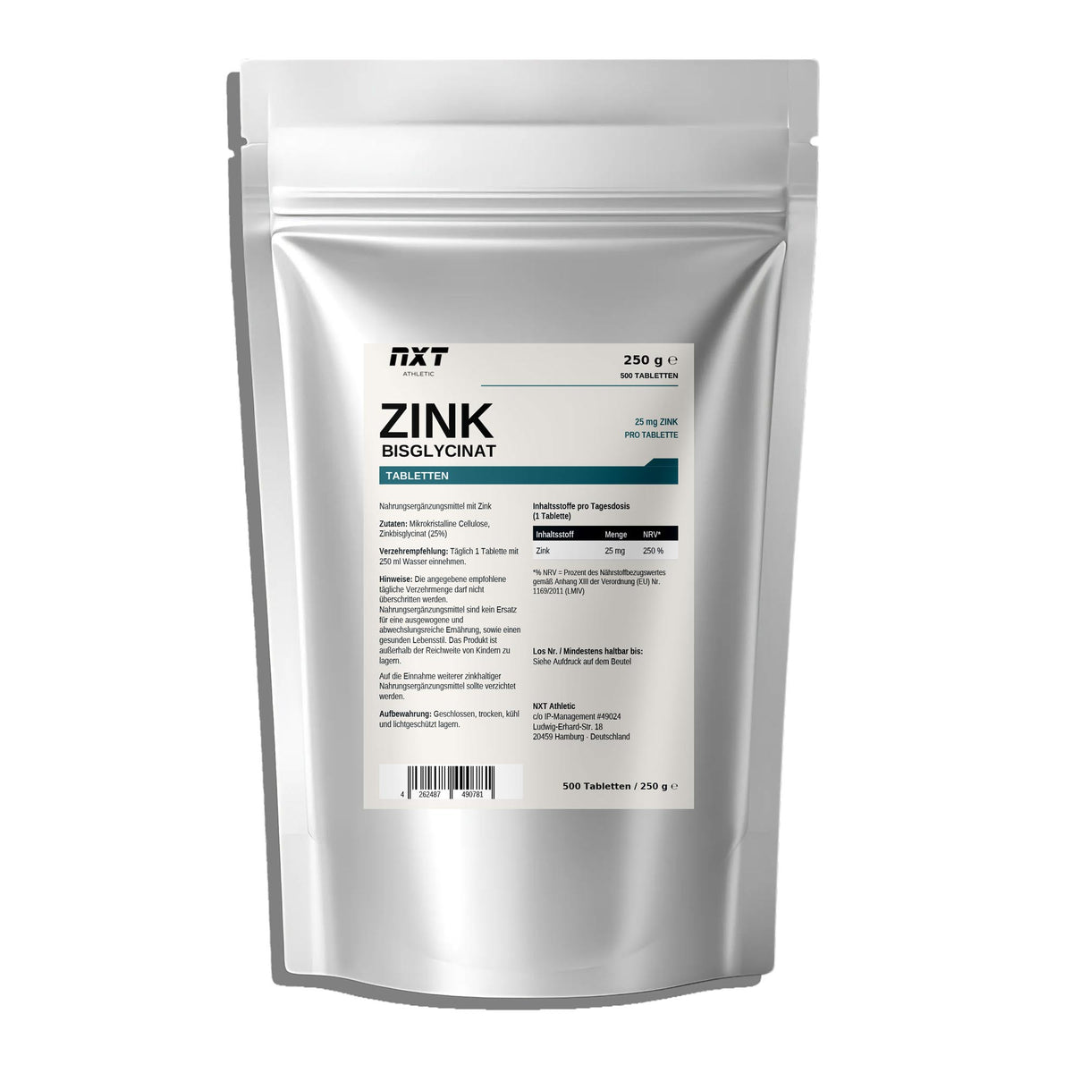 NXT Athletic Zinkbisglycinat Tabletten – Frontansicht