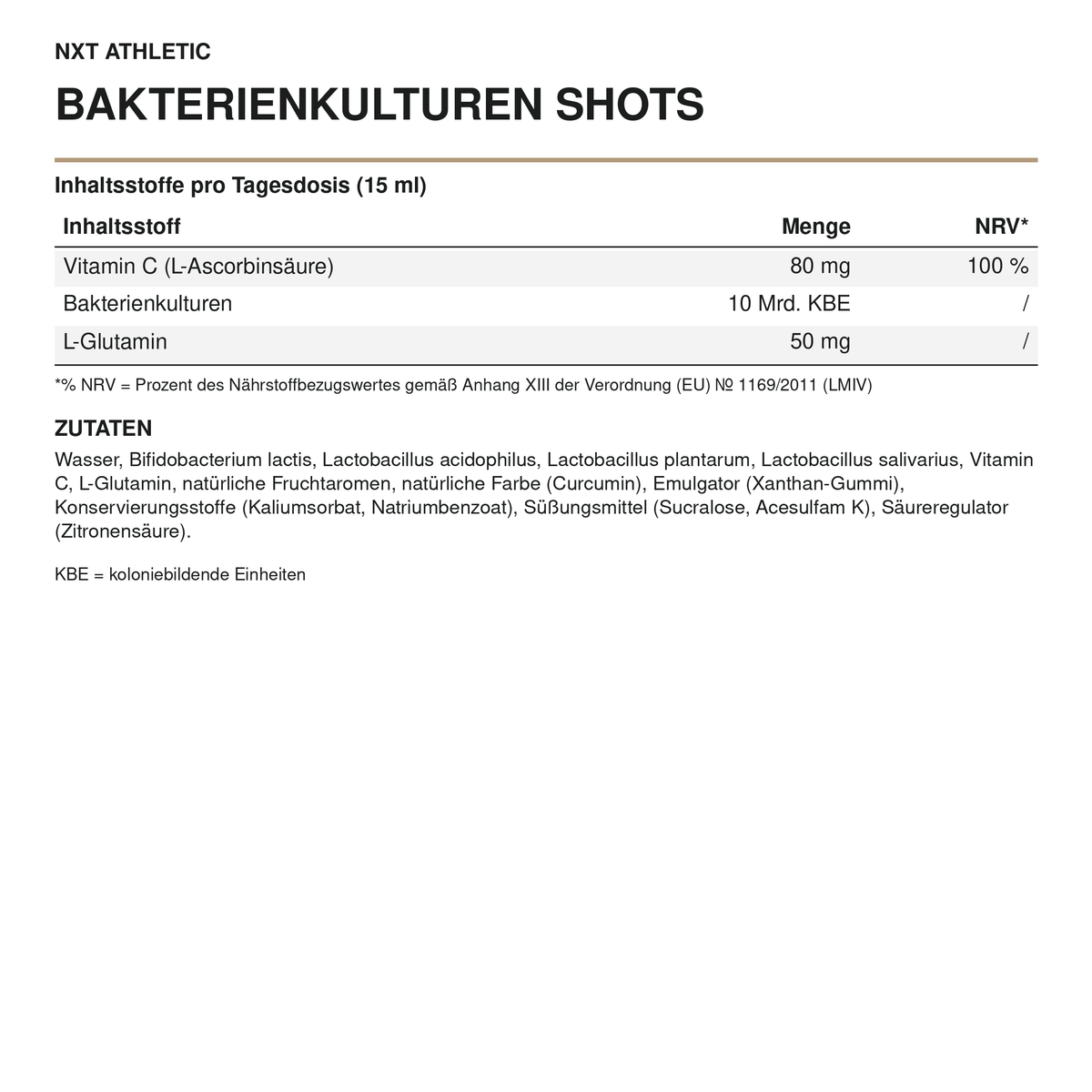 NXT Athletic Bakterienkulturen Shots – Inhaltsstoffe pro Tagesdosis