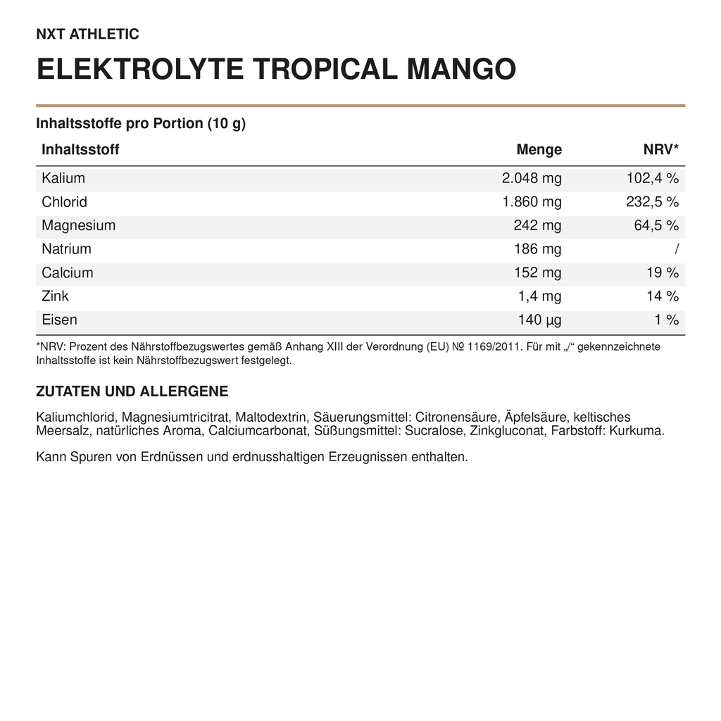 NXT Athletic Elektrolyte Tropical Mango – Inhaltsstoffe, Mengen und Zutaten