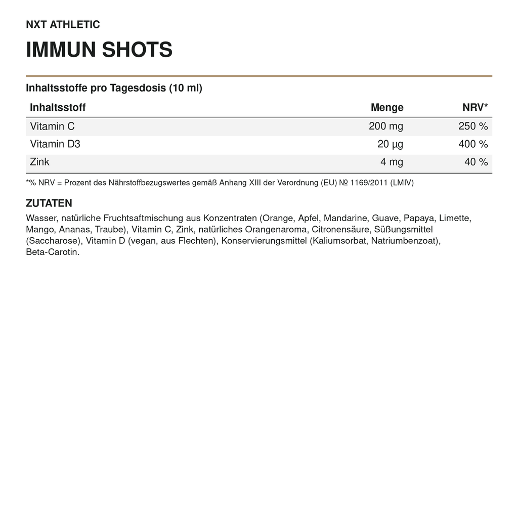 NXT Athletic Immun Shots – Inhaltsstoffe pro Tagesdosis