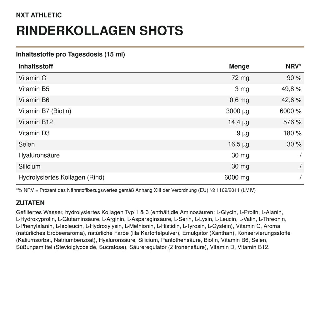 NXT Athletic Rinderkollagen Shots – Inhaltsstoffe pro Tagesdosis