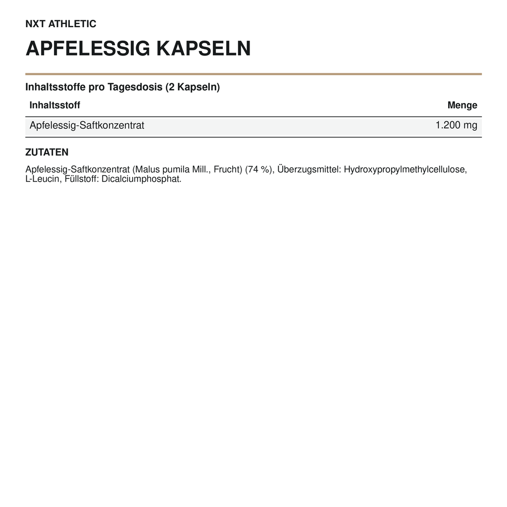 NXT Athletic Apfelessig Kapseln – Inhaltsstoffe, Mengen und Zutaten