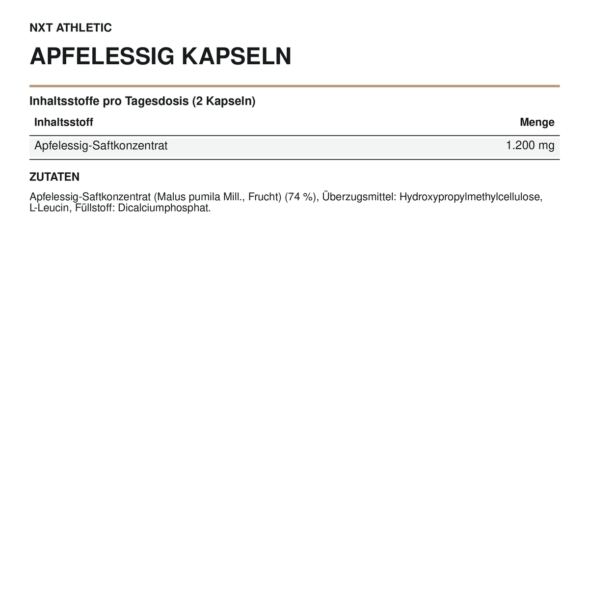 NXT Athletic Apfelessig Kapseln – Inhaltsstoffe, Mengen und Zutaten