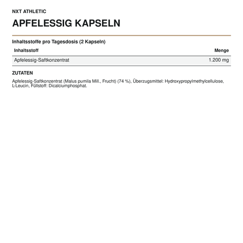 NXT Athletic Apfelessig Kapseln – Inhaltsstoffe, Mengen und Zutaten