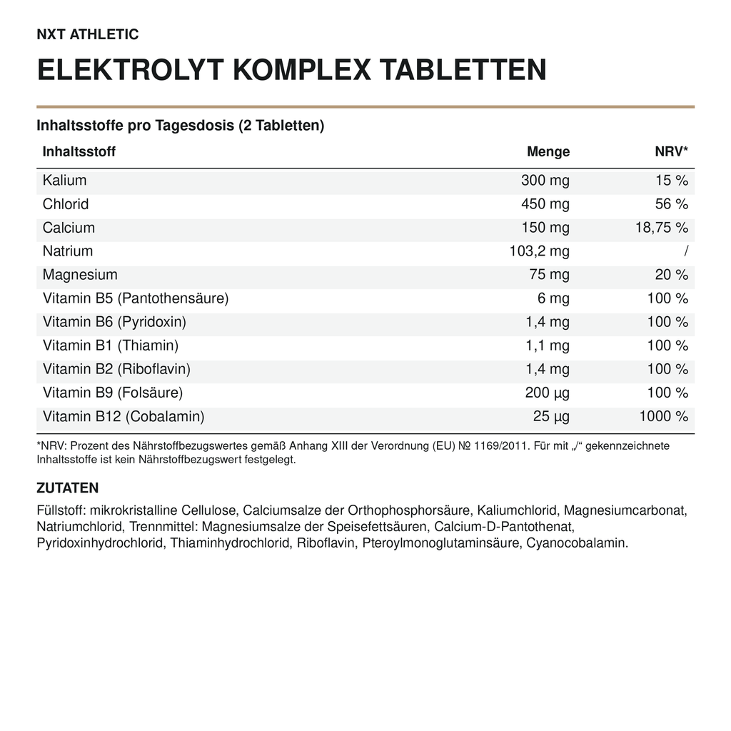 NXT Athletic Elektrolyt Komplex Tabletten – Inhaltsstoffe, Mengen und Zutaten