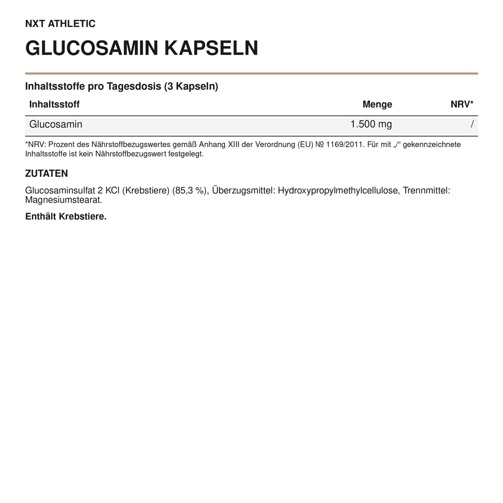 NXT Athletic Glucosamin Kapseln – Inhaltsstoffe, Mengen und Zutaten