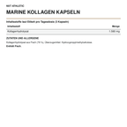 NXT Athletic Marine Kollagen Kapseln – weiße Datentafel mit Inhaltsstoffen und Zutaten