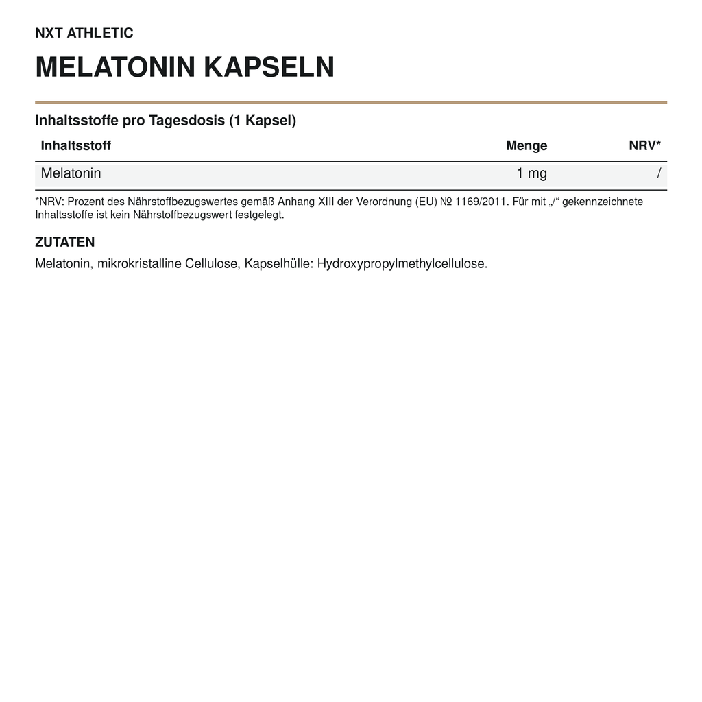 NXT Athletic Melatonin Kapseln – Inhaltsstoffe, Mengen und Zutaten
