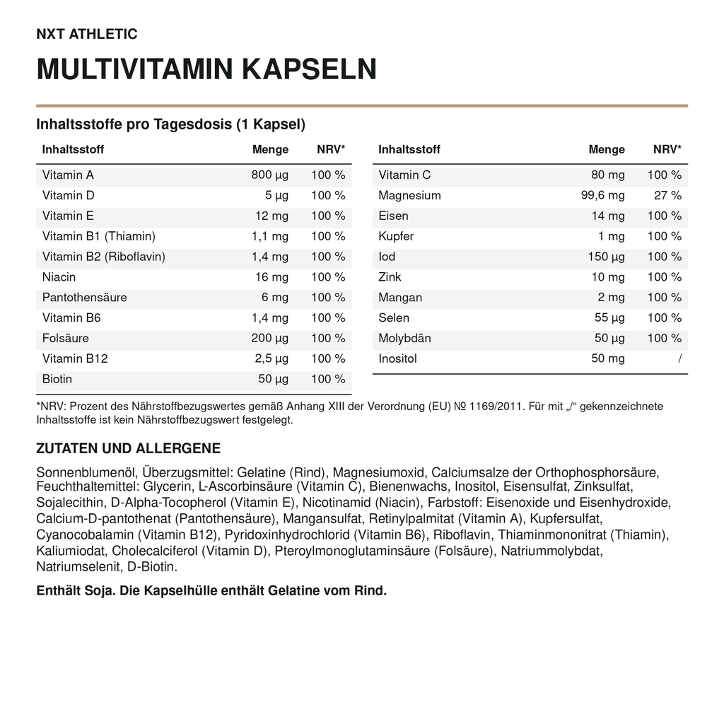 NXT Athletic Multivitamin Kapseln – Inhaltsstoffe, Mengen und Zutaten