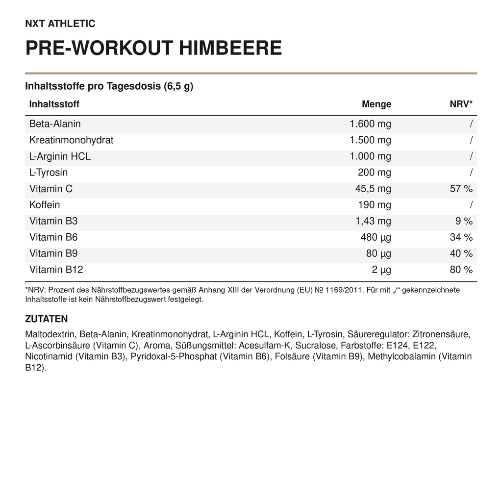 NXT Athletic Pre-Workout Himbeere – Inhaltsstoffe, Mengen und Zutaten