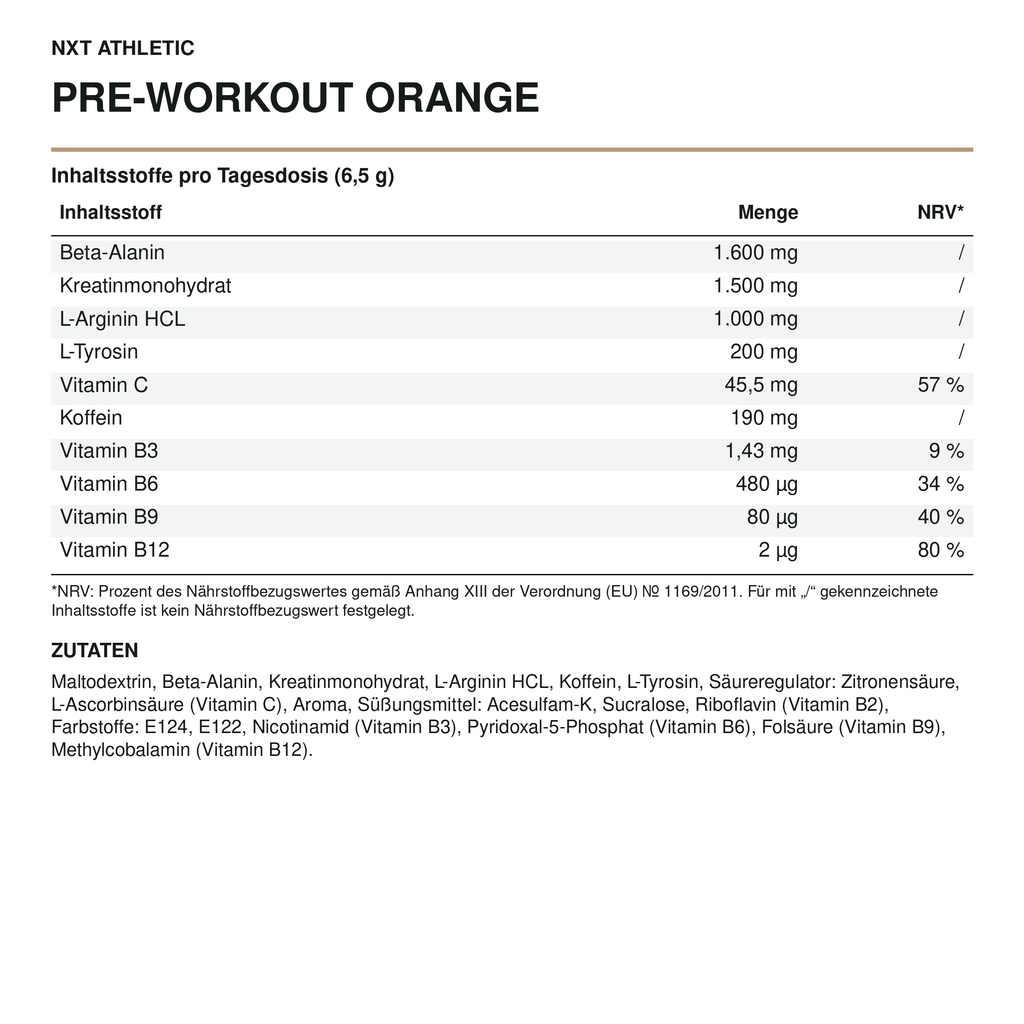 NXT Athletic Pre-Workout Orange – Inhaltsstoffe, Mengen und Zutaten