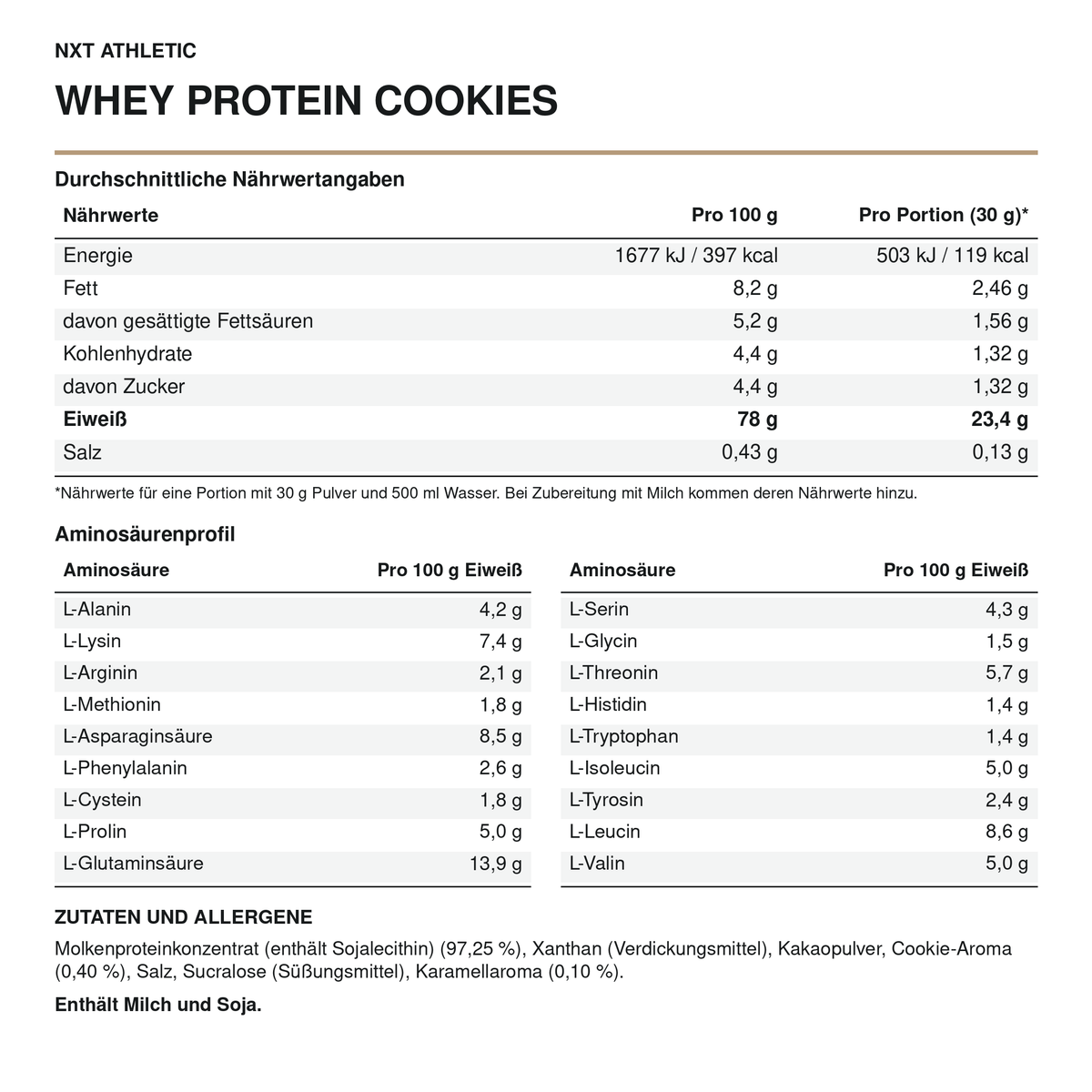 NXT Athletic Whey Protein Cookies – Nährwerte, Aminosäuren und Zutaten